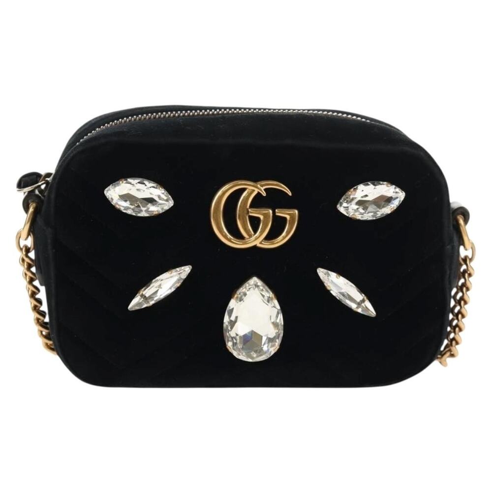 Gucci GG Marmont Chain Shoulder Bag Velor Black